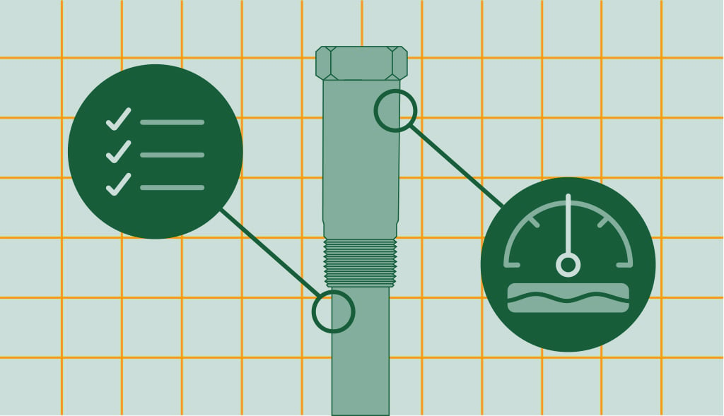 "Illustration of a powered anode rod with a checklist and pressure gauge indicating comprehensive quality and durability tests