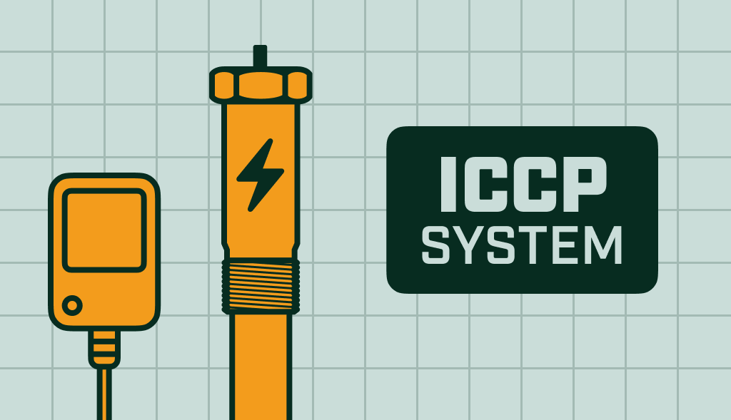 Powered anode rod with controller labeled ICCP system, representing tests of an impressed current cathodic protection system.