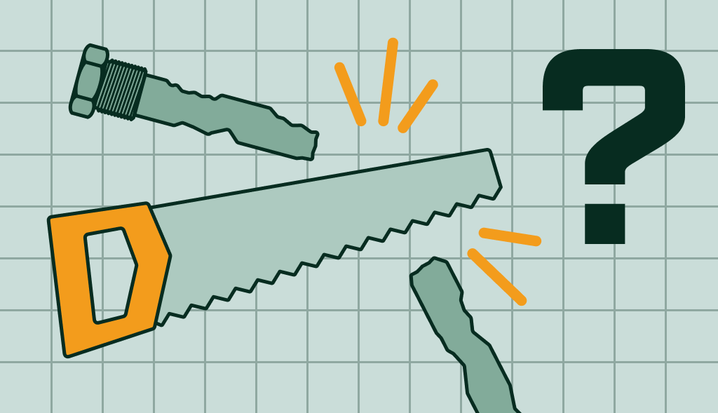 Hand saw cutting a corroded anode rod beside a question mark, symbolizing replacement or maintenance.