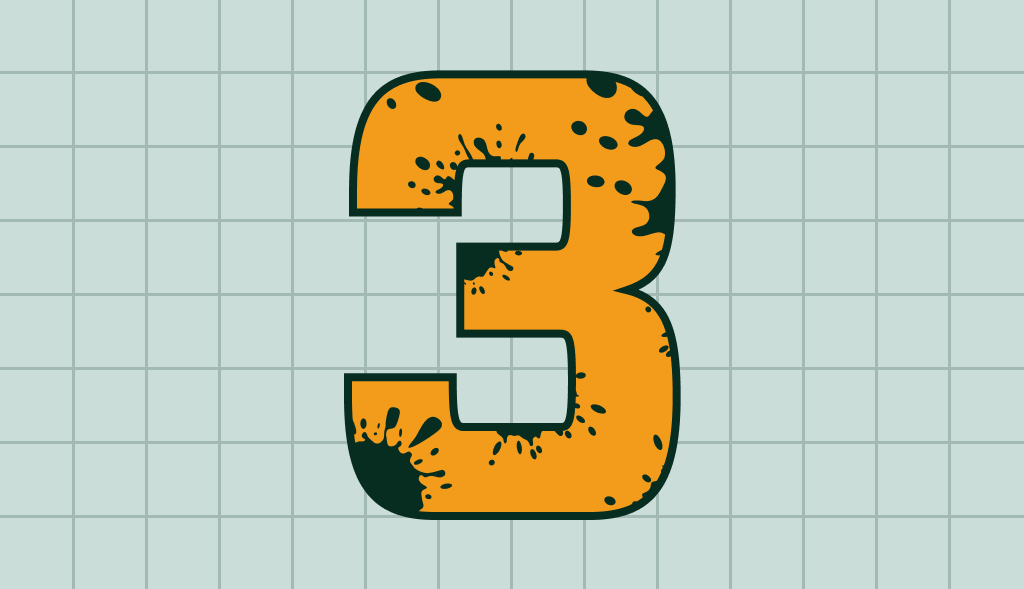 Number three covered in mineral stains, representing three easy ways to prevent hard water stains.