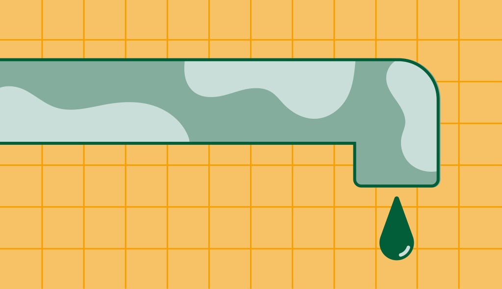 Illustration of a faucet showing visible hard water stains.