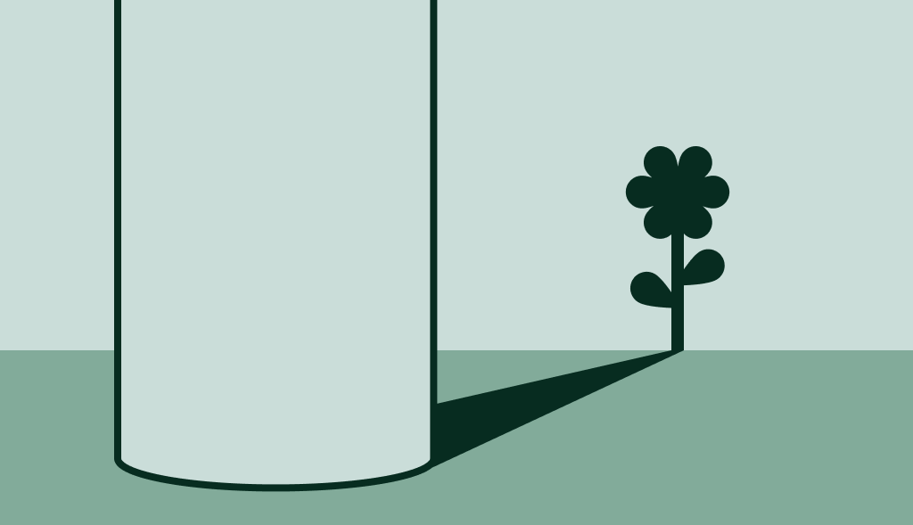 Illustration of a water heater with its shadow formed as a flower, symbolizing the environmental impact of water heaters.