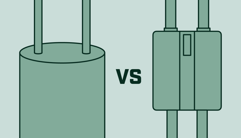 Illustration comparing a water heater and a tankless water heater ‘VS,’ suggesting a comparison between two water heater types.