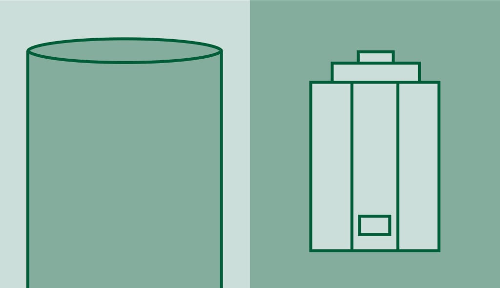 Comparative illustration of a tank and tankless water heater, showcasing the difference in design and functionality.