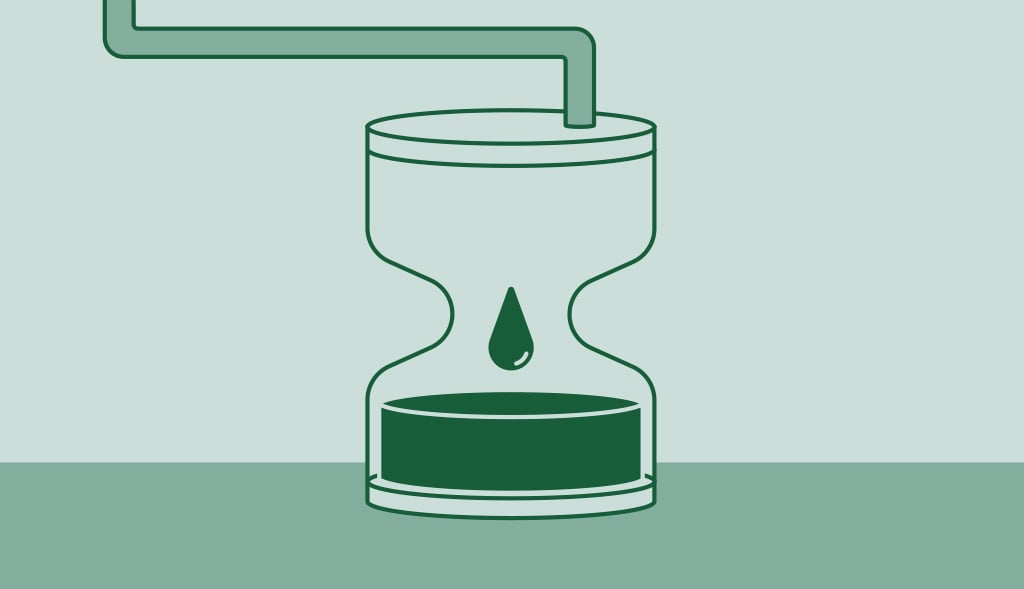 Creative illustration of a tank water heater designed as an hourglass with water inside