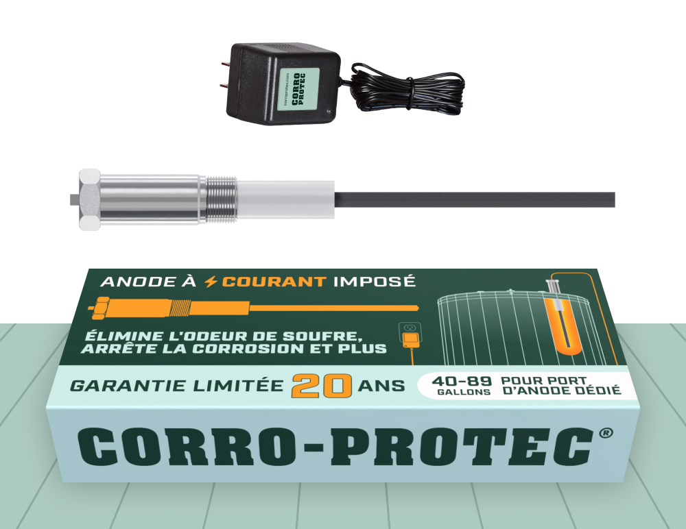 Anode à courant imposé pour chauffe-eau résidentiel de 10 à 39 gallons par Corro-Protec