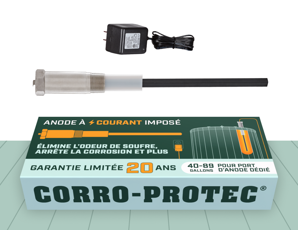 Anode à courant imposé pour chauffe-eau résidentiel de 40 à 89 gallons par Corro-Protec