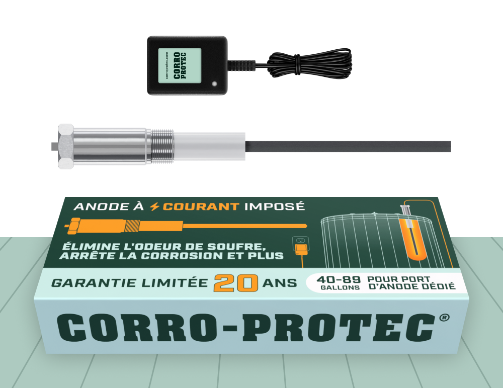 Anode à courant imposé pour chauffe-eau résidentiel de 10 à 39 gallons par Corro-Protec