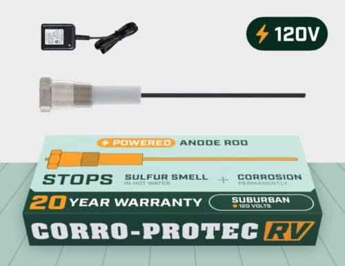 Powered Anode Rod for Suburban RV Water Heater plugged on Typical 120-Volts Outlet