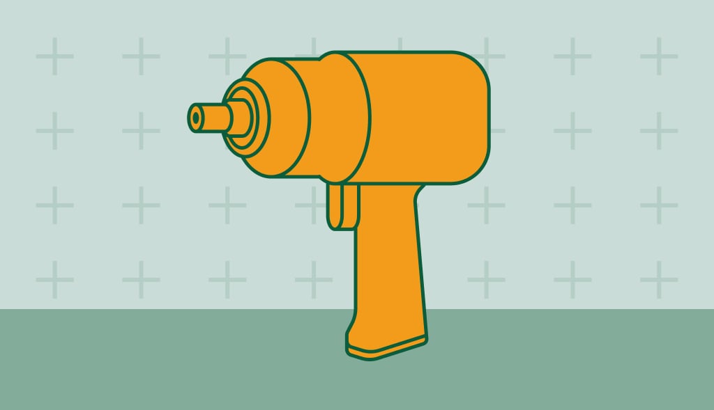 Illustration of a specialized impact wrench designed for anode rod removal in water heaters.