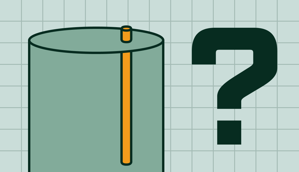 Illustration of a water heater with an orange dip tube and a question mark, representing the role of a dip tube in water heaters.