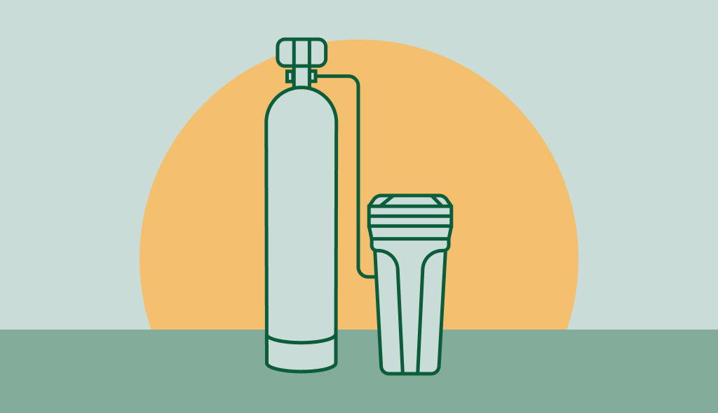 Illustration of a modern water softener system used to treat hard water.