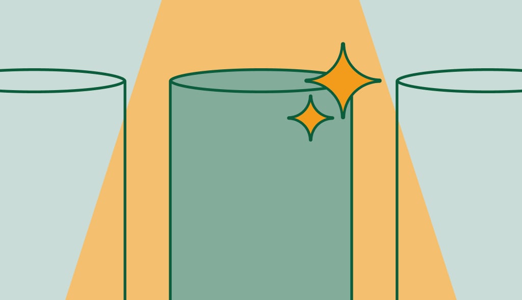An illustration highlighting a superior water heater under a yellow spotlight with stars, with two other heaters in the shadows.