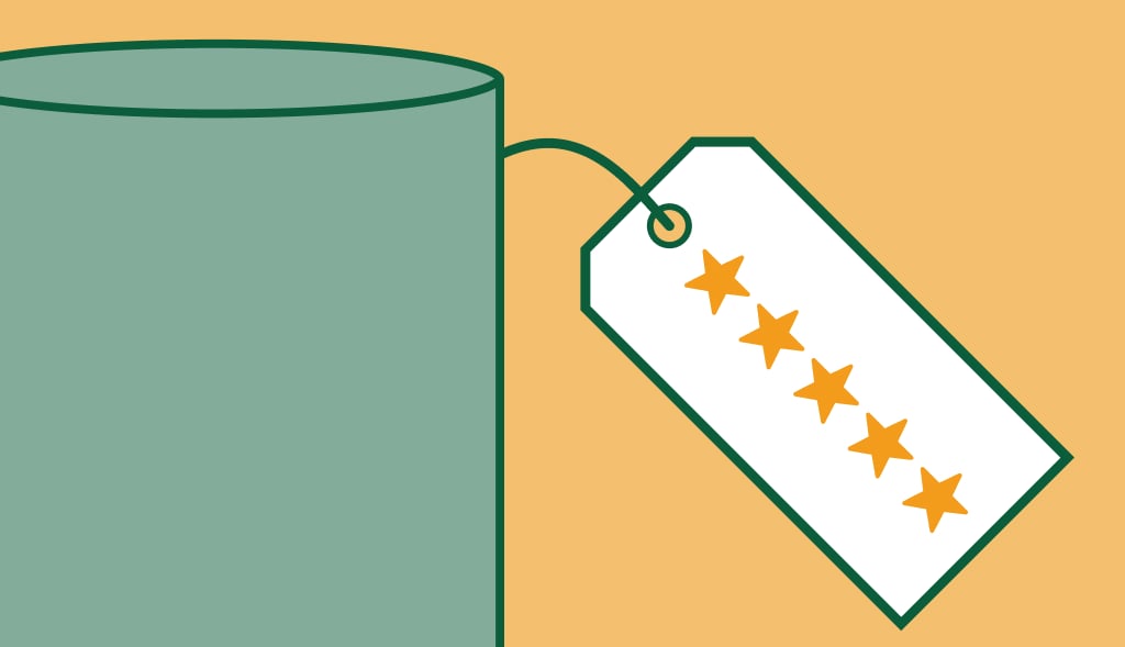 An illustration of a water heater sporting a five-star energy efficiency rating tag.