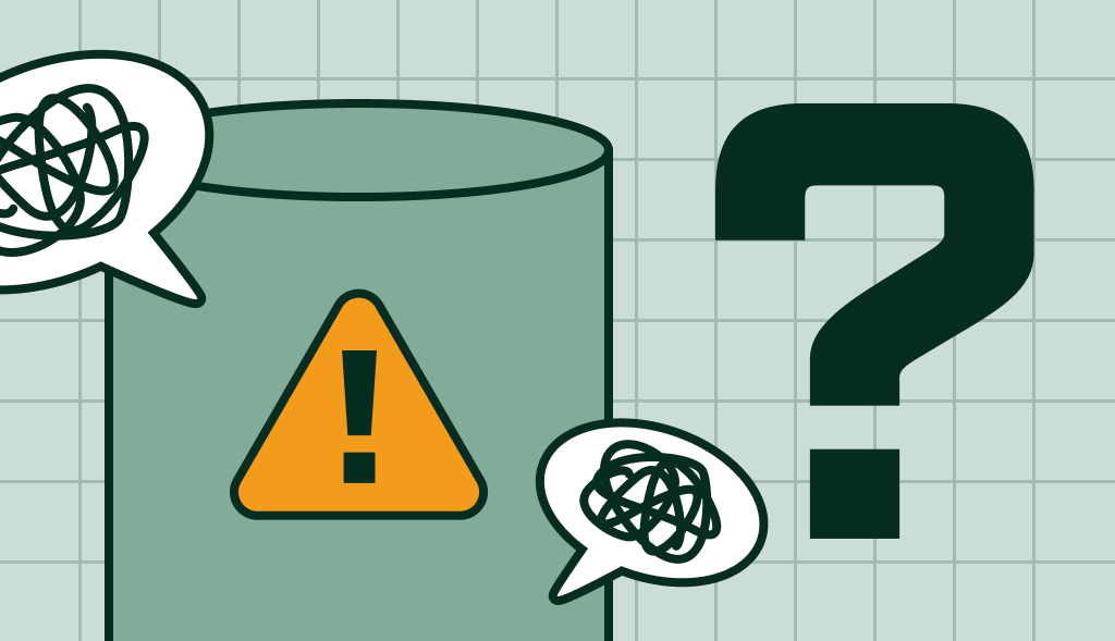 Water heater with warning sign and sound bubbles beside a question mark, symbolizing dangerous knocking noises.