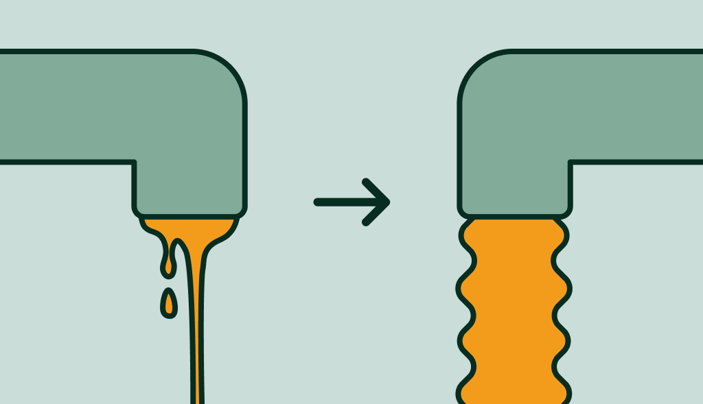Illustration of two faucets facing each other, one with low water pressure and the other with good pressure, symbolizing the transition from low to normal water pressure.