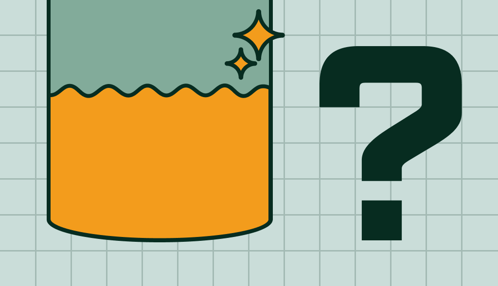 Water heater tank filling with water and sparkle icons beside a question mark, showing how long to run water after installation.