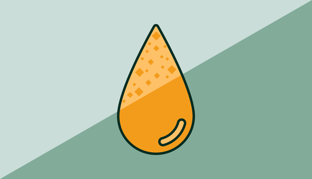 A water drop, sliced in two, symbolizing hard and soft water.