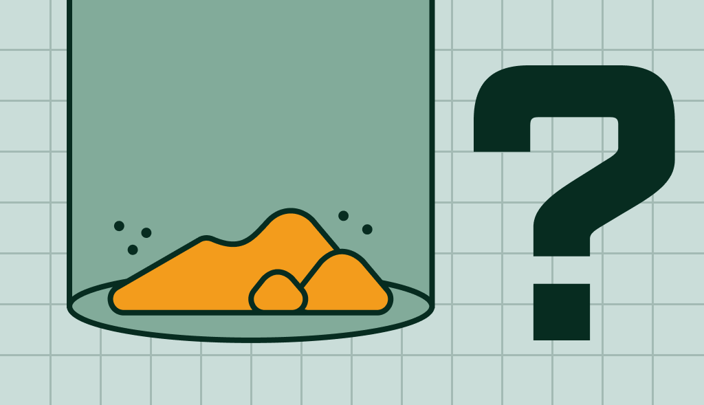 Illustration of sediment buildup inside a water heater tank with a question mark, representing how to dissolve sediment safely.