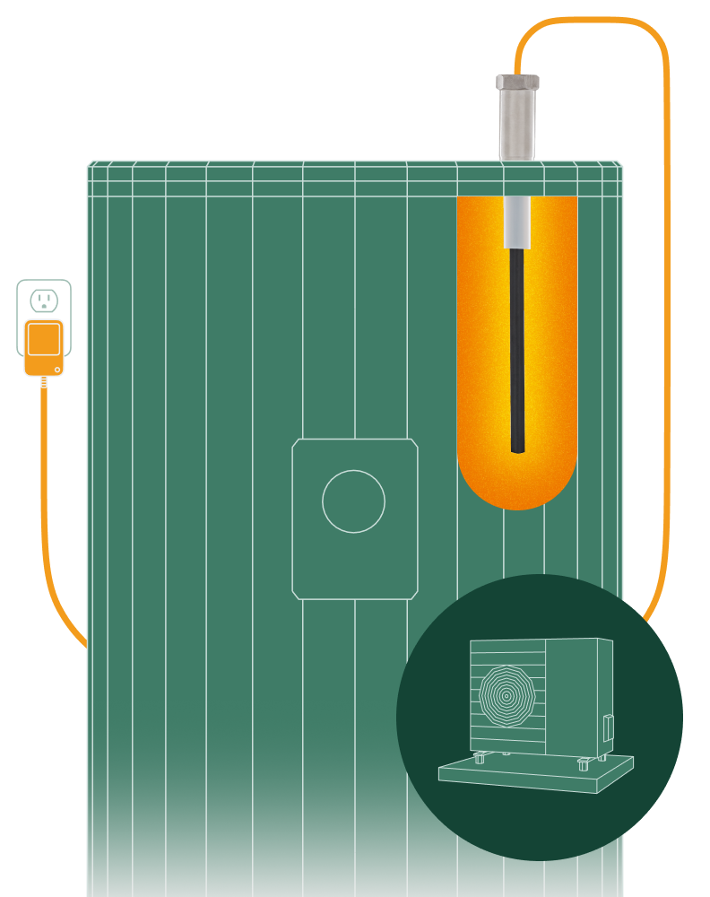 Powered anode rod for geothermal water heater from 10 to 120 gallon capacity