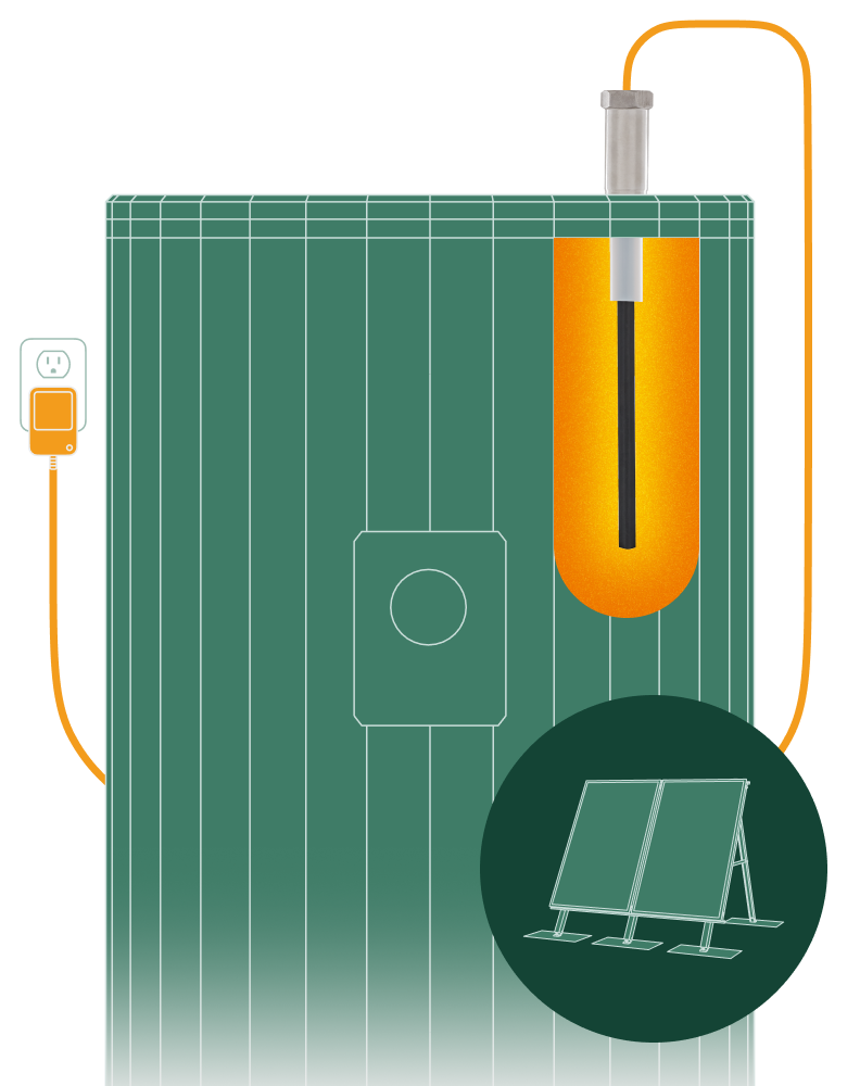 Powered anode rod for solar water heater from 10 to 120 gallon capacity