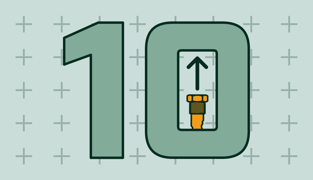 Number ten with an arrow pointing upward inside the zero, symbolizing installation or upward placement of an anode rod.