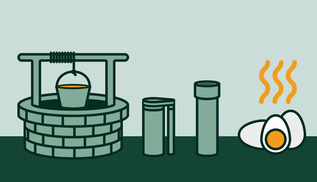 Different types of well water with eggs representing rotten egg smell