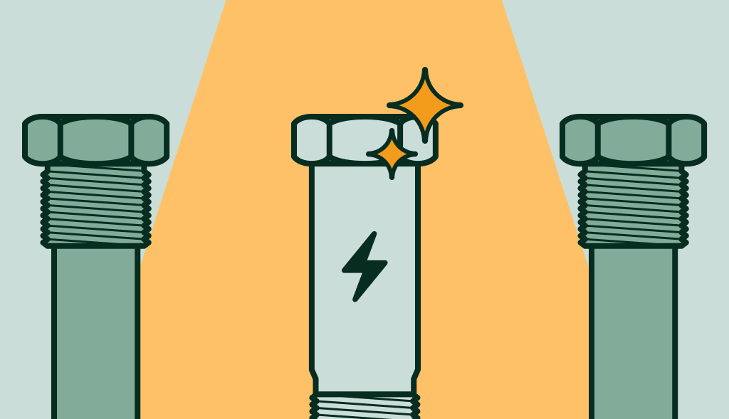Illustration of 3 anode rods and a spot light on the powered anode rod in the middle.