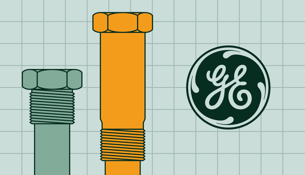 Two anode rods of different sizes next to the GE Water Heaters logo.: one powered anode rod at the left and standard anode rod on the right